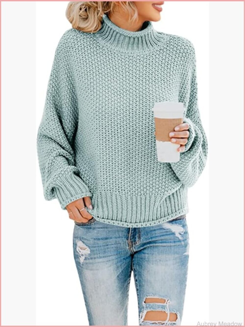 Oversized Turtleneck Chunky Knit Sweater Batwing Pullover